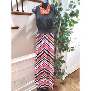 Est. 1962 Women's Multicolor Polyester V-Neck Sleeveless Long Maxi Dress Size 18